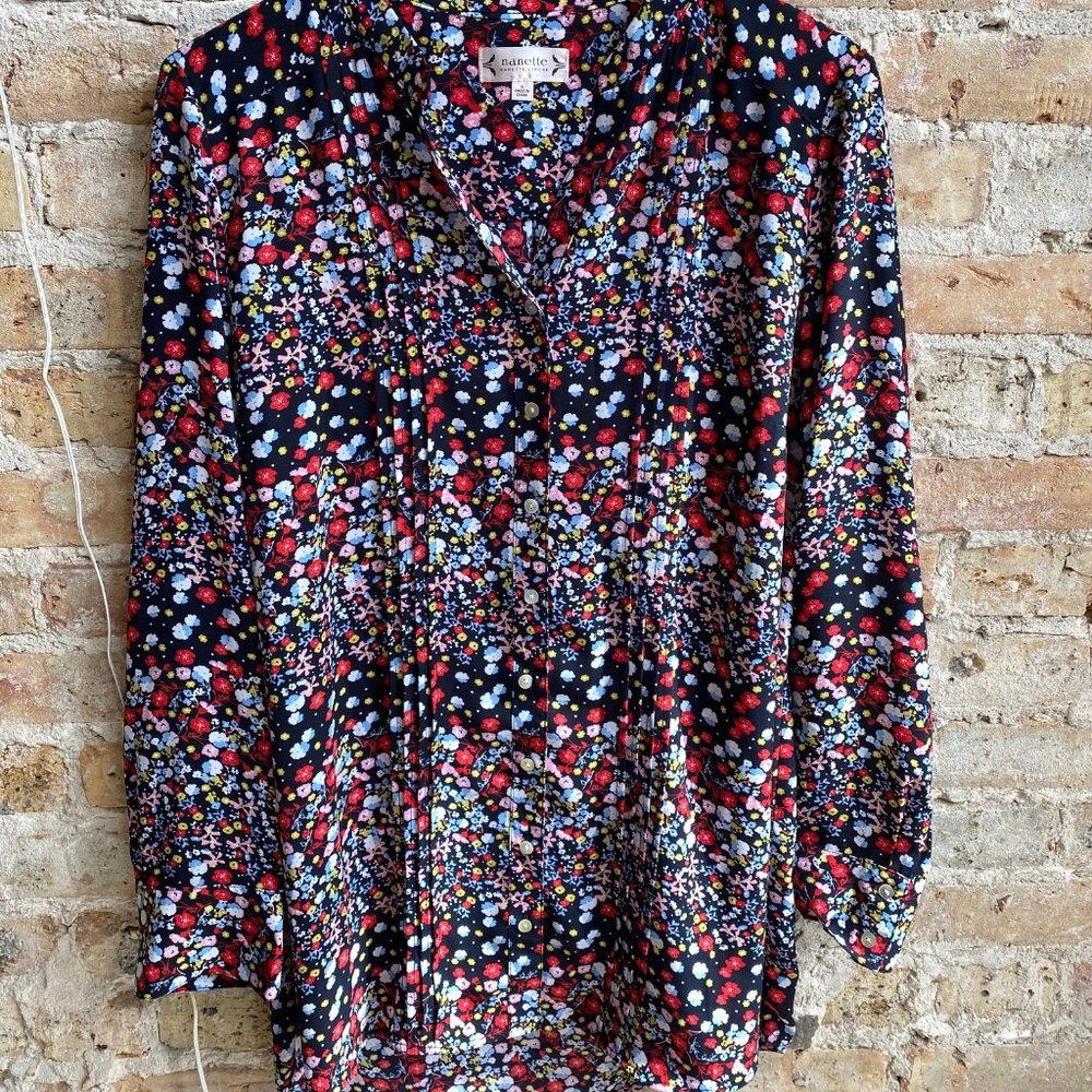 Nanette Lepore Navy Floral Button Down Blouse